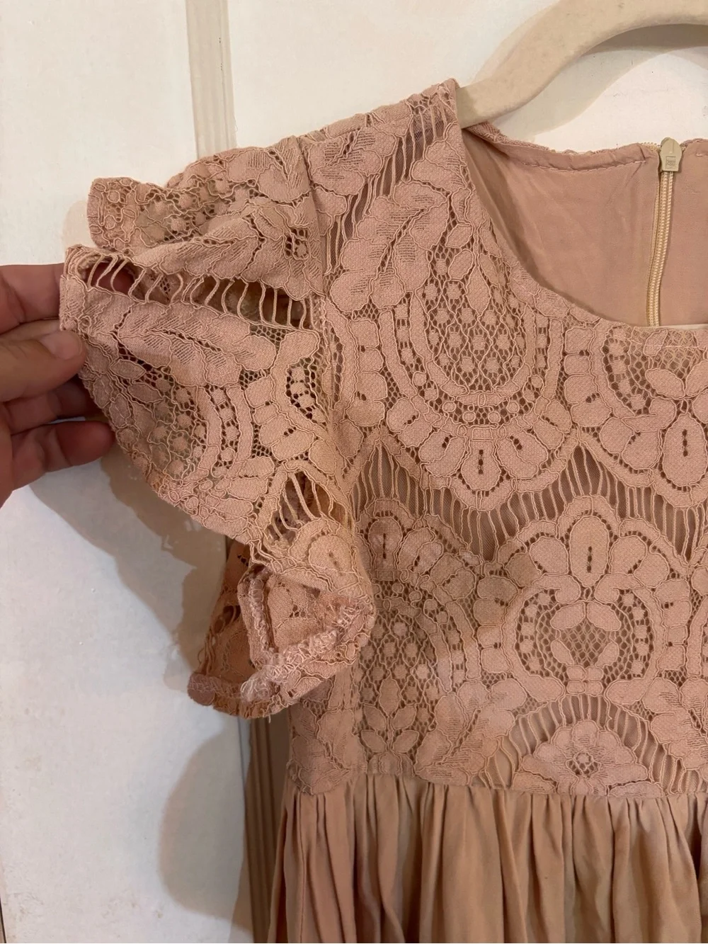 Girls' Dusty Rose Lace Bodice Ruffle Dress by